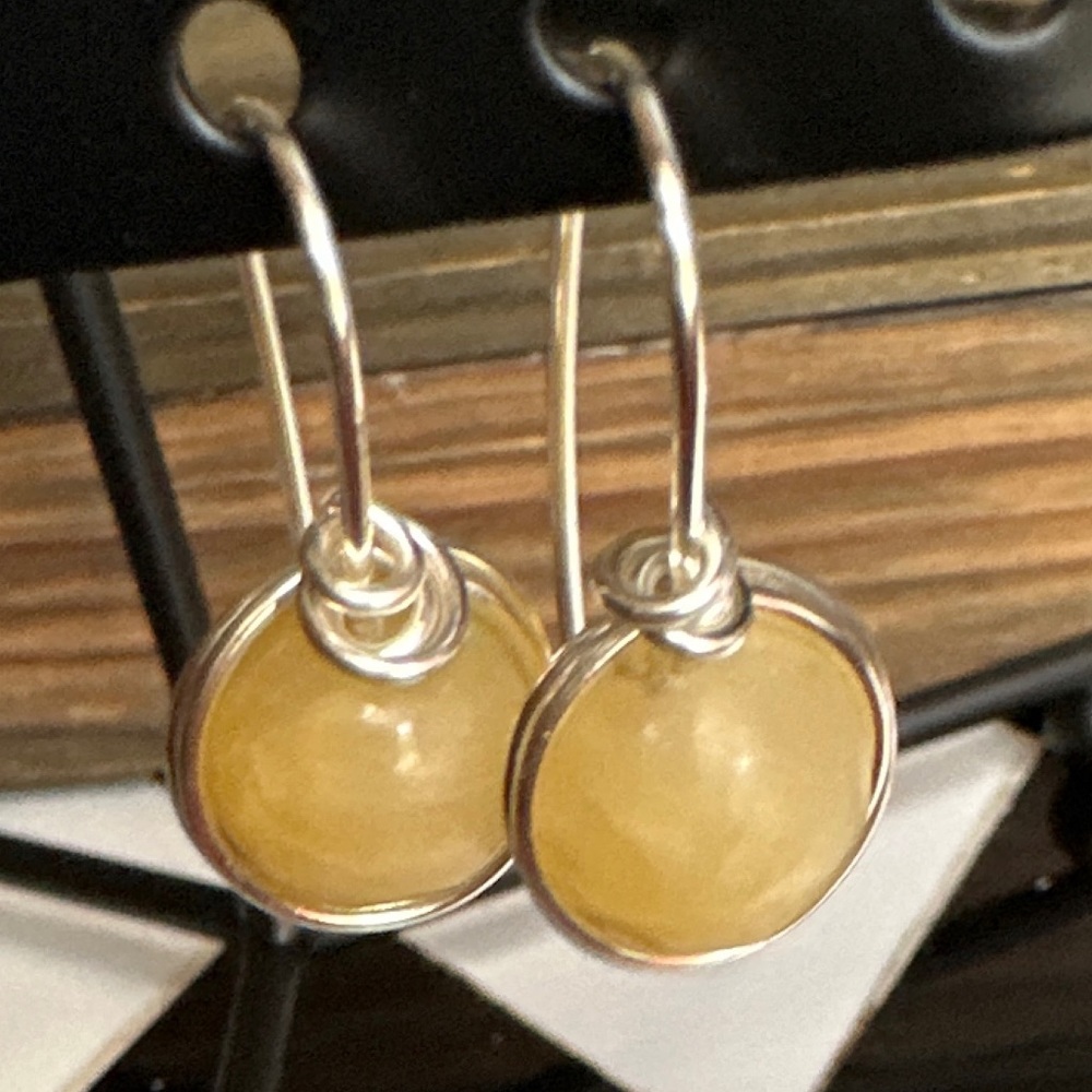 Yellow agate silver dangle drops earrings/happiness and courage + FALL